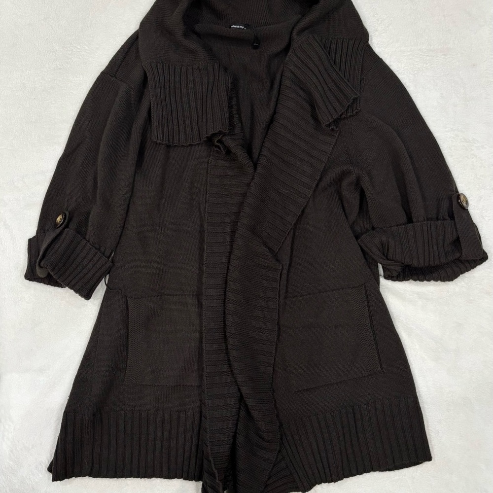 Elena Miro Brown Cardigan Sweater with Shawl Collar